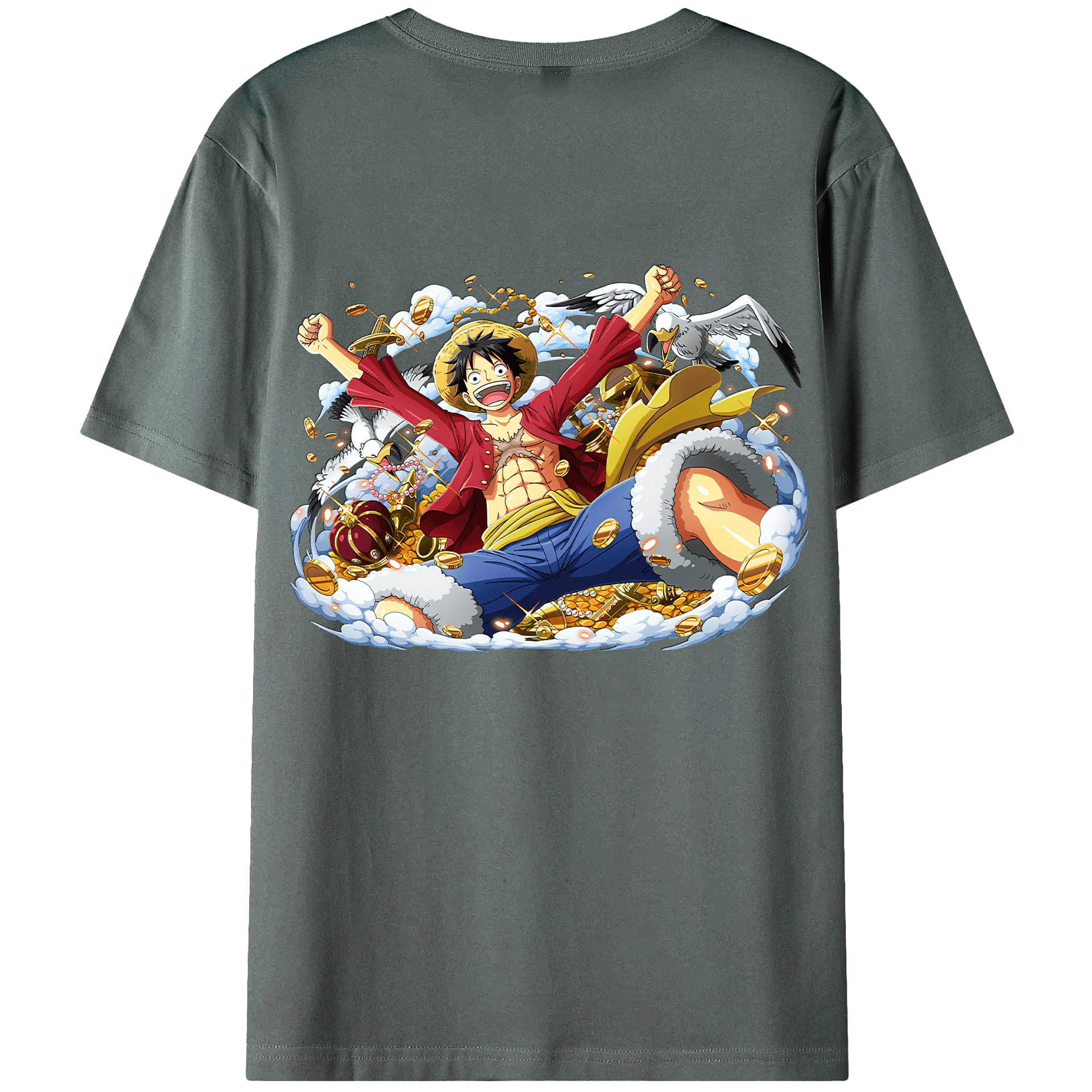 ワンピース モンキー・D・ルフィ ONE PIECE Monkey D. Luffy 綿100％ メンズ半袖Tシャツ（バックプリント） 通気性